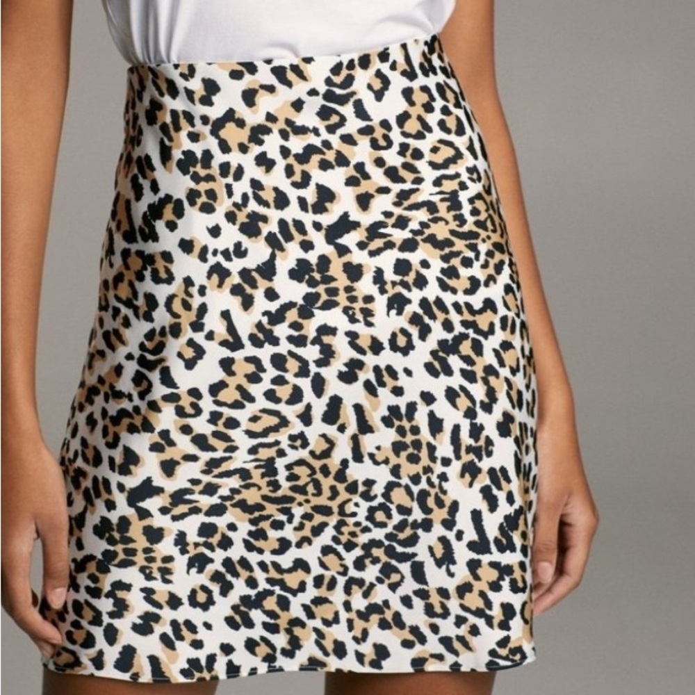 Babaton Leopard Print Slip Skirt - Black and Tan